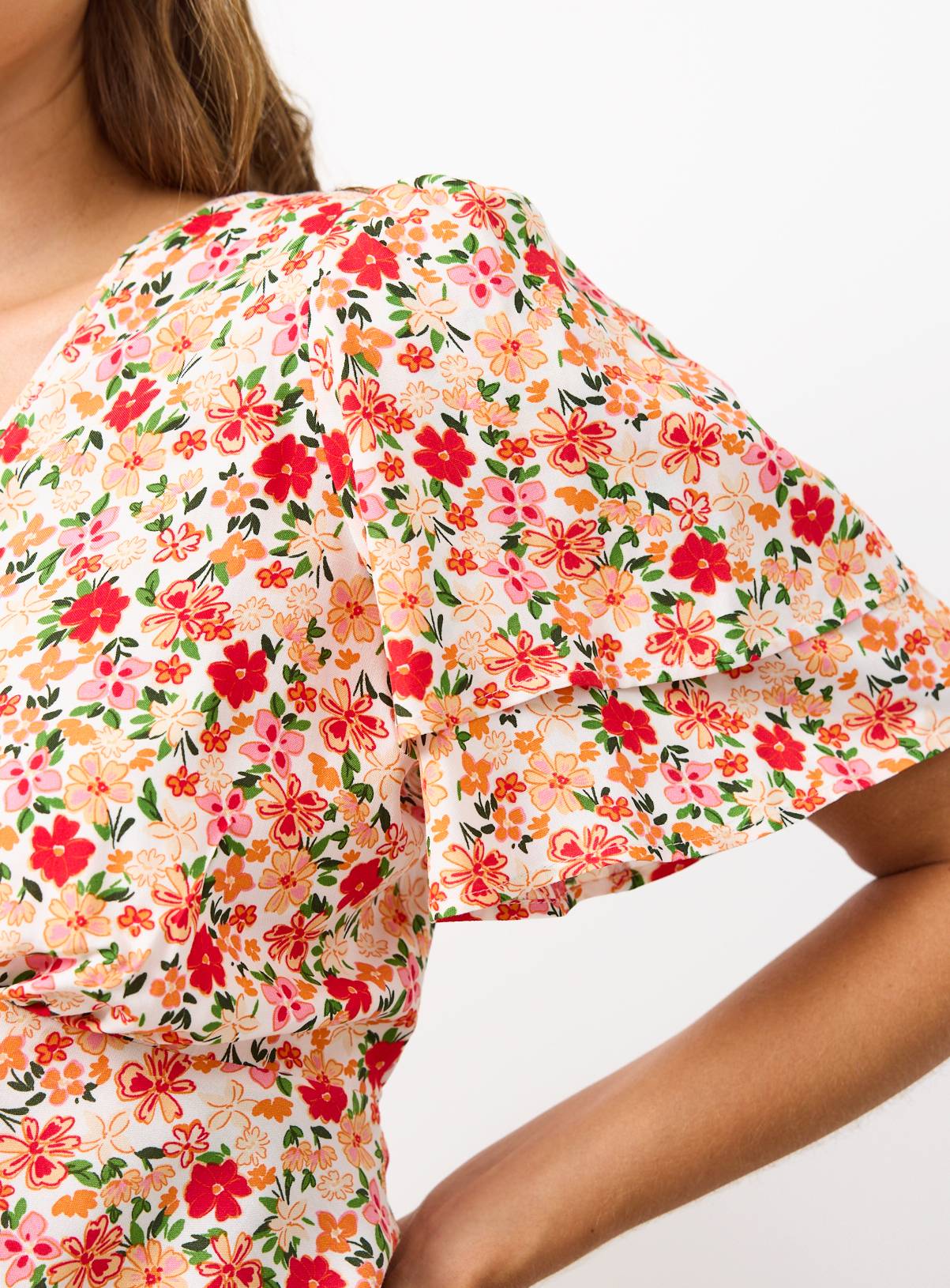 Orange Floral Printed Short Sleeve Tie Back Top 20 - Image 3